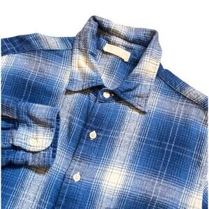 CP SHADES Blue/White Plaid Flannel Button Up Long Sleeve Cotton Shirt Men's Sz S